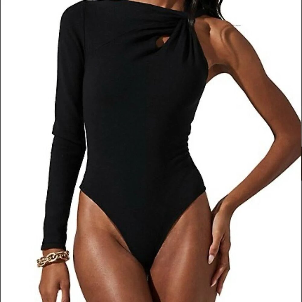 ASTR - REVOLVE Black One-Shoulder Delilah Bodycon Bodysuit Knit Women's Small